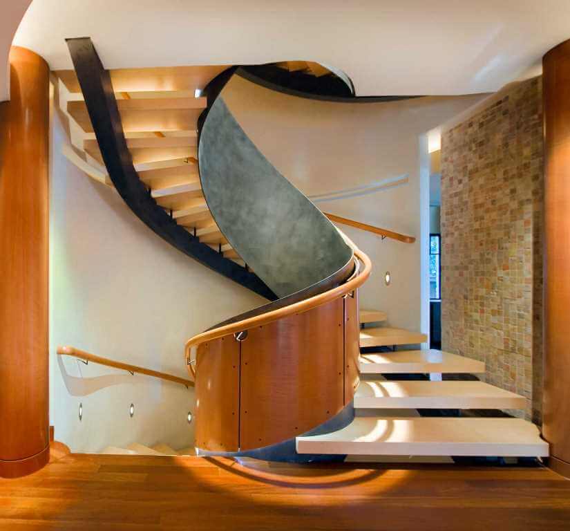 Spiral Staircase With Curving Metal Balustrade